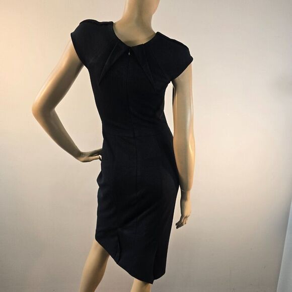 Cache Contour Collection Sz 4 Sleeveless Black Dress Pleated Pencil Stretch - Picture 5 of 12